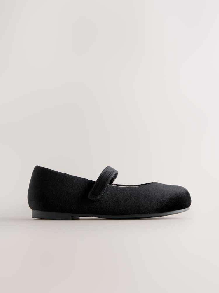 Black Velour Standard Fit (F) Touch Fastening Mary Jane Occasion Shoes - Image 2 of 5