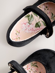 Black Velour Standard Fit (F) Touch Fastening Mary Jane Occasion Shoes - Image 5 of 5