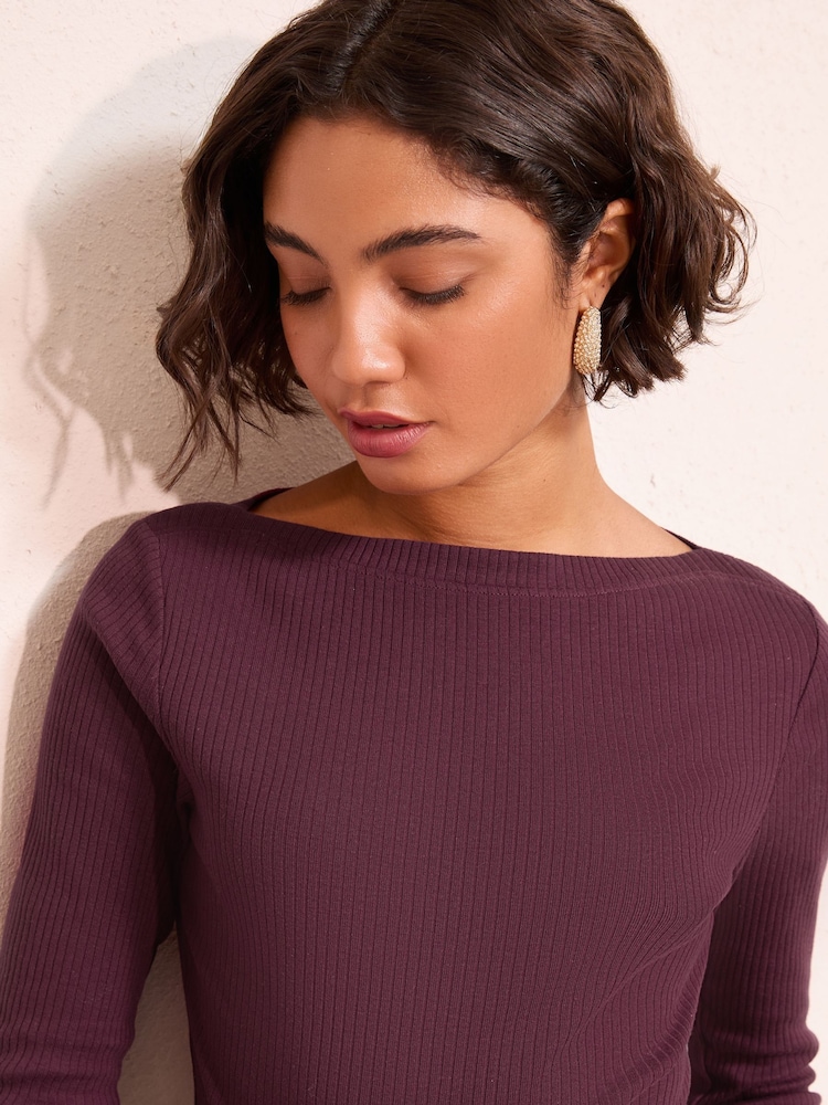 Friends Like These Red 3/4 Sleeve Ribbed Boat Neck T-Shirt - Image 2 of 4 Friends Like These Red 3/4 Sleeve Ribbed Boat Neck T-Shirt - Image 2 of 4