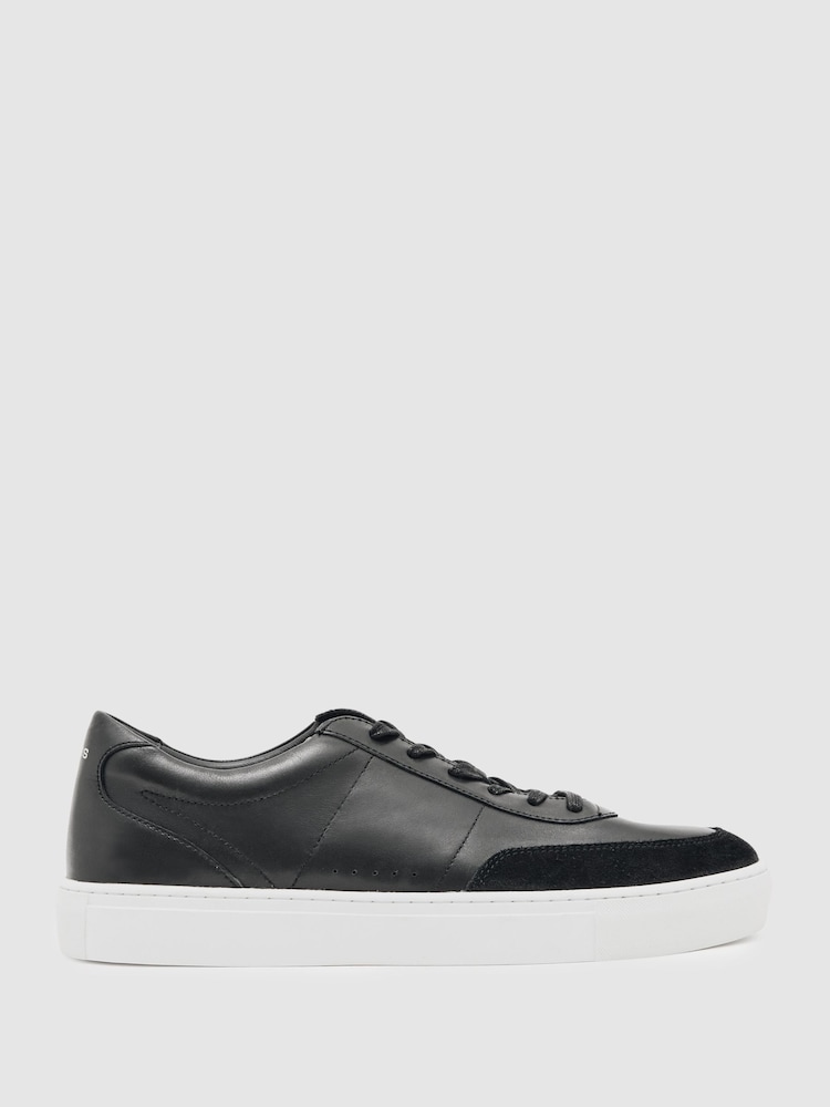 Reiss Black Finton Bonded-Leather Low-Top Trainers - Image 1 of 5 Reiss Black Finton Bonded-Leather Low-Top Trainers - Image 1 of 5