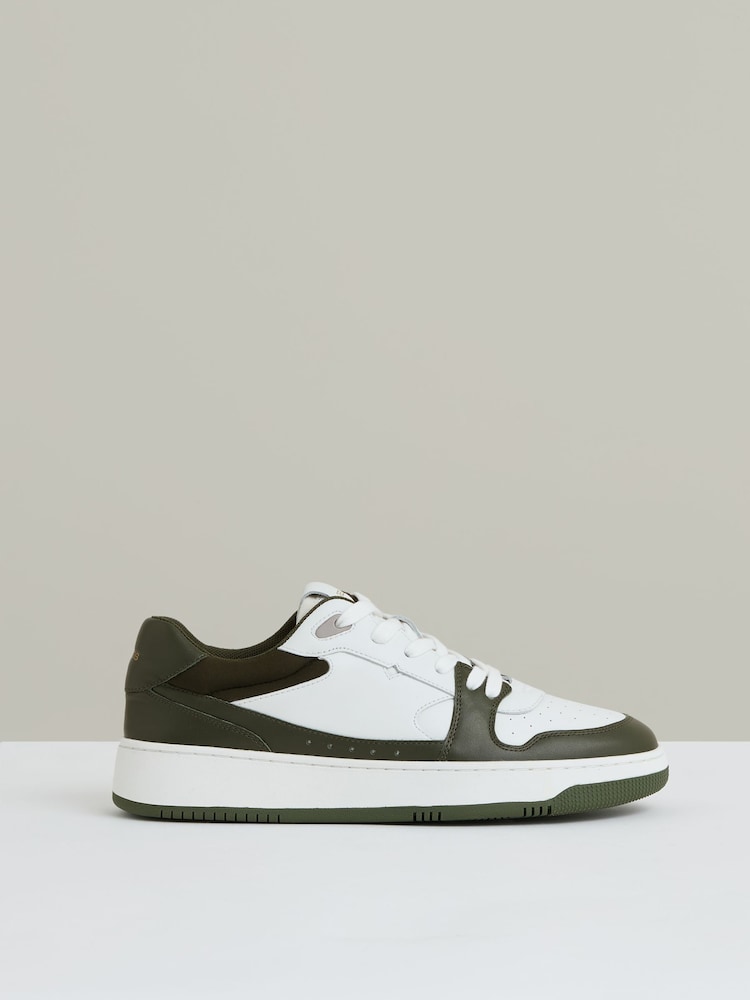 Reiss Khaki/White Astor Leather Panelled Trainers - Image 1 of 5