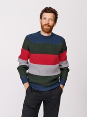 Aubin Grey Pitt Block Stripe Crew Jumper - Image 1 of 6