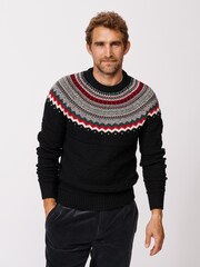 Aubin Placement Fairisle Crew Neck Black Jumper - Image 1 of 6