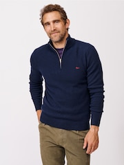 Aubin Blue Pepper Lambswool Zip Neck Jumper - Image 1 of 4