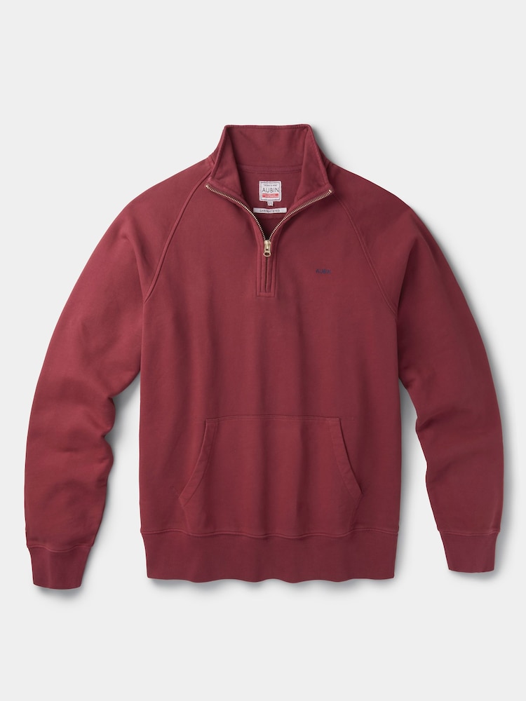Aubin Red Provost Zip Neck 100% Cotton Sweatshirt - Image 6 of 6