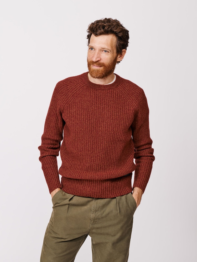 Aubin Orange Ray Fisherman Rib Crew Jumper - Image 1 of 4