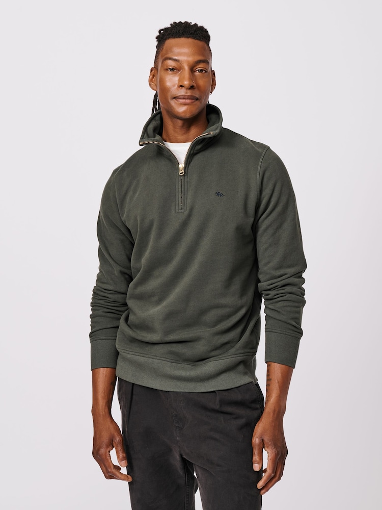 Aubin Green Harris Zip Neck 100% Cotton Jumper - Image 1 of 3