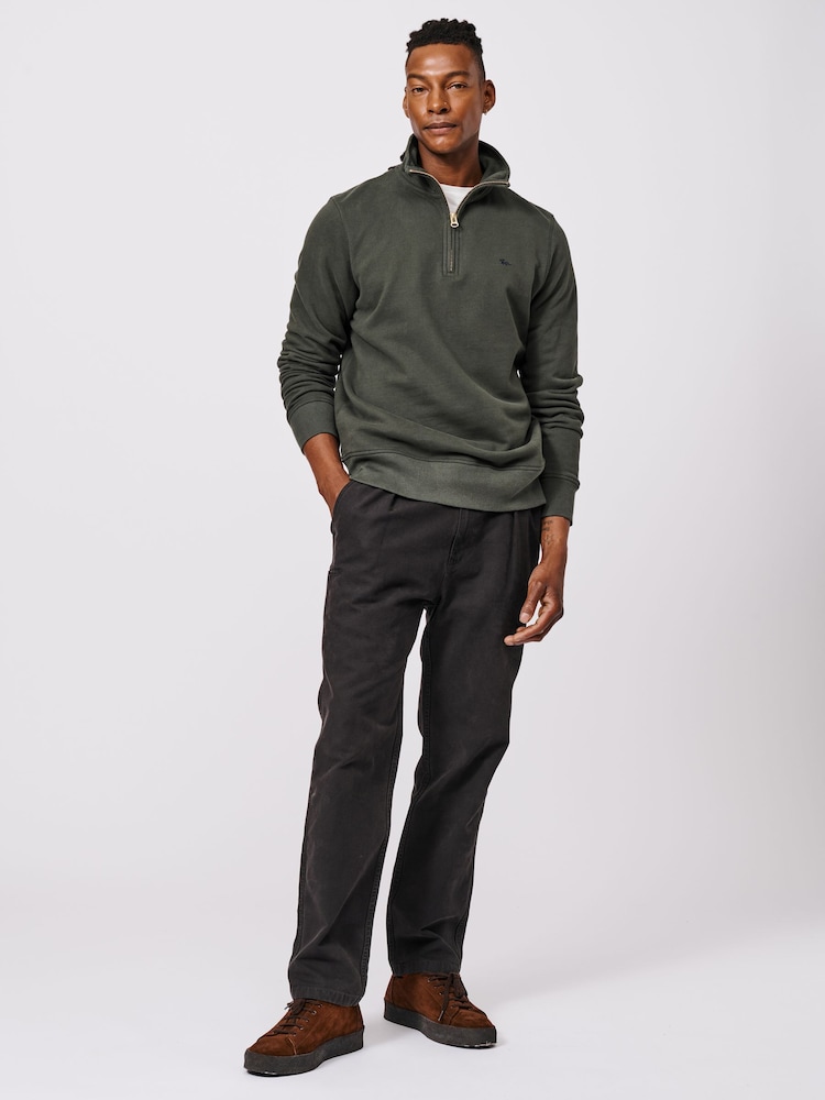 Aubin Green Harris Zip Neck 100% Cotton Jumper - Image 2 of 3