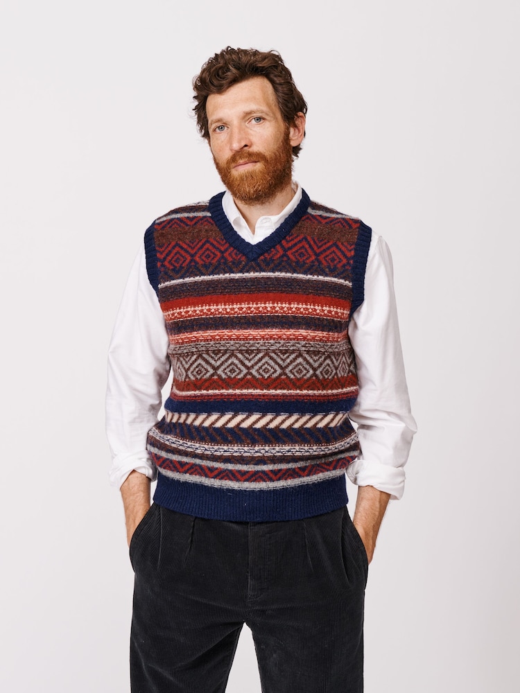 Aubin Blue Fairisle Slipover Jumper - Image 1 of 5
