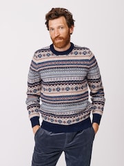 Aubin Blue Fairisle Crew Jumper - Image 1 of 5