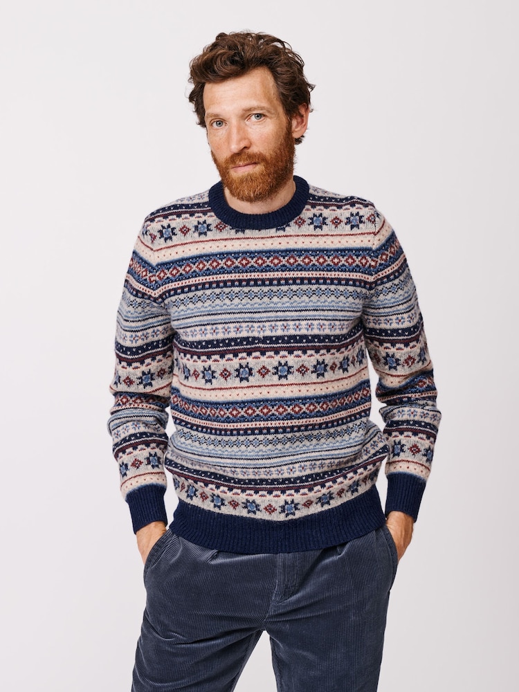 Aubin Blue Fairisle Crew Jumper - Image 1 of 5