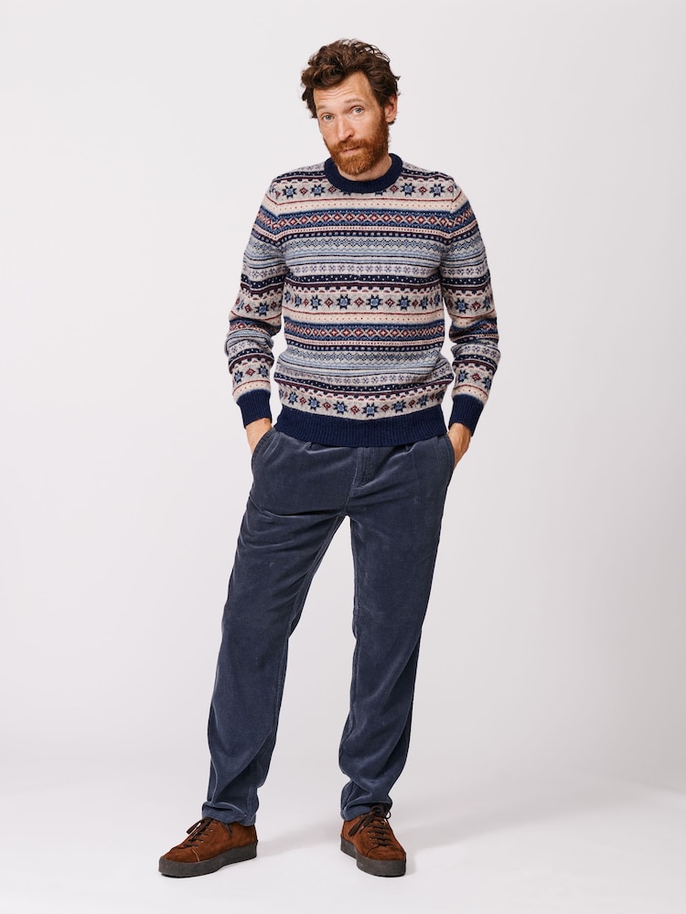 Aubin Blue Fairisle Crew Jumper - Image 2 of 5