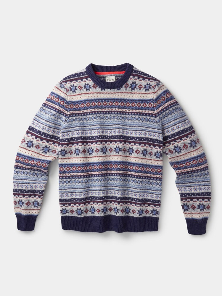 Aubin Blue Fairisle Crew Jumper - Image 5 of 5