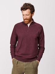 Aubin Red Bonby Zip Neck 100% Cotton Jumper - Image 1 of 6