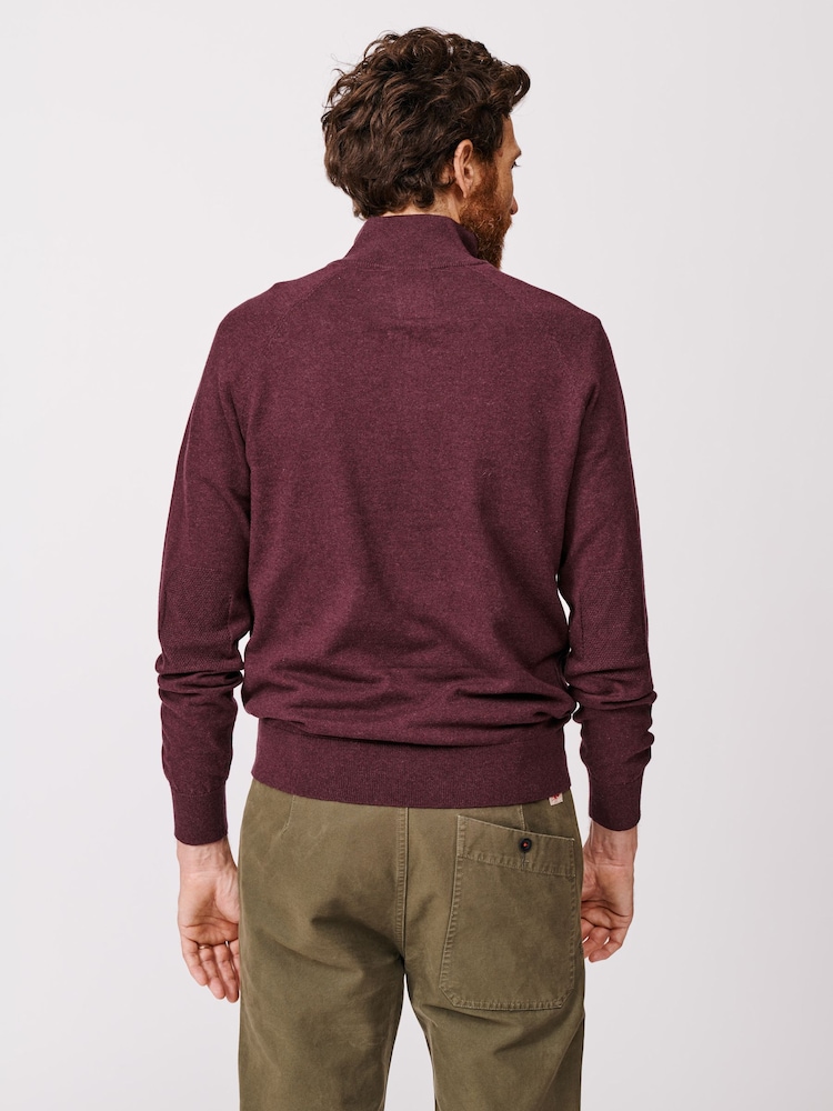 Aubin Red Bonby Zip Neck 100% Cotton Jumper - Image 2 of 6