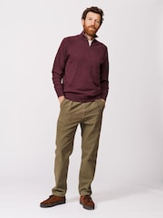 Aubin Red Bonby Zip Neck 100% Cotton Jumper - Image 3 of 6