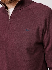 Aubin Red Bonby Zip Neck 100% Cotton Jumper - Image 5 of 6