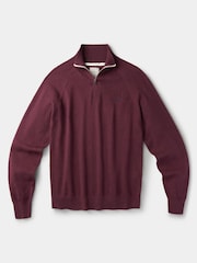 Aubin Red Bonby Zip Neck 100% Cotton Jumper - Image 6 of 6