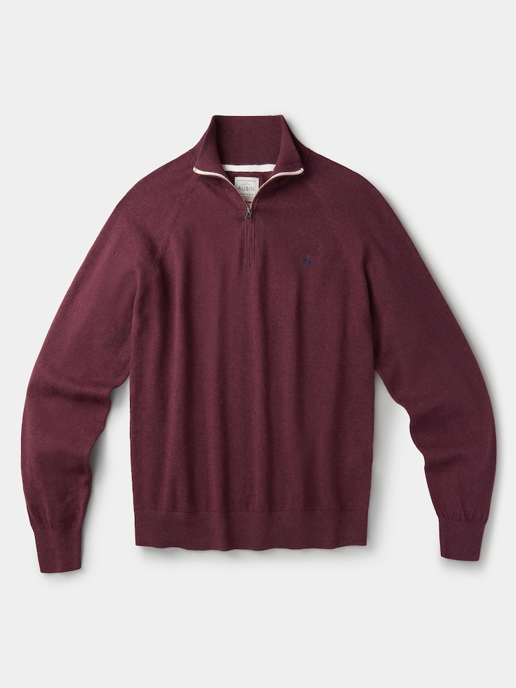 Aubin Red Bonby Zip Neck 100% Cotton Jumper - Image 6 of 6