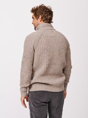 Aubin Natural Farnham Fisherman Rib Button Neck Jumper - Image 2 of 5