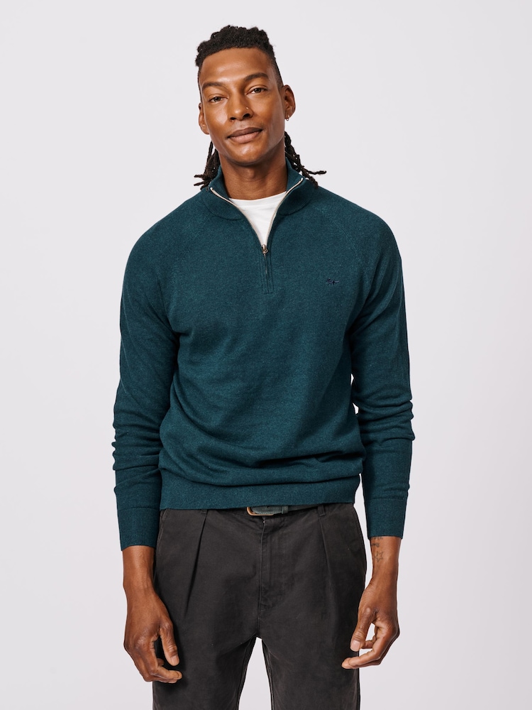 Aubin Green Bonby Zip Neck 100% Cotton Jumper - Image 1 of 6