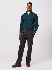 Aubin Green Bonby Zip Neck 100% Cotton Jumper - Image 3 of 6