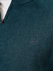 Aubin Green Bonby Zip Neck 100% Cotton Jumper - Image 5 of 6