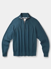 Aubin Green Bonby Zip Neck 100% Cotton Jumper - Image 6 of 6
