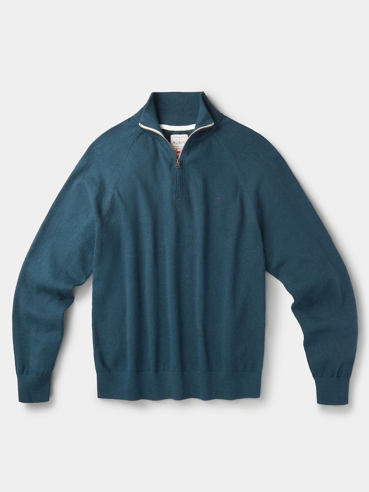Aubin Green Bonby Zip Neck 100% Cotton Jumper - Image 6 of 6