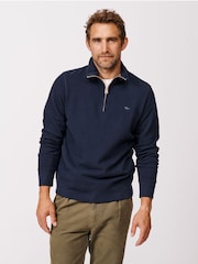 Aubin Blue Harris Zip Neck 100% Cotton Jumper - Image 1 of 4