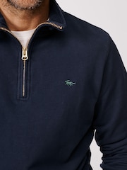 Aubin Blue Harris Zip Neck 100% Cotton Jumper - Image 4 of 4