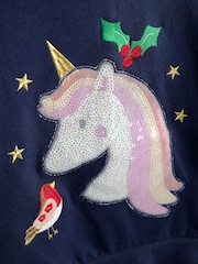 JoJo Maman Bébé Navy Blue Unicorn Appliqué Tulle Frill Sweatshirt - Image 3 of 4