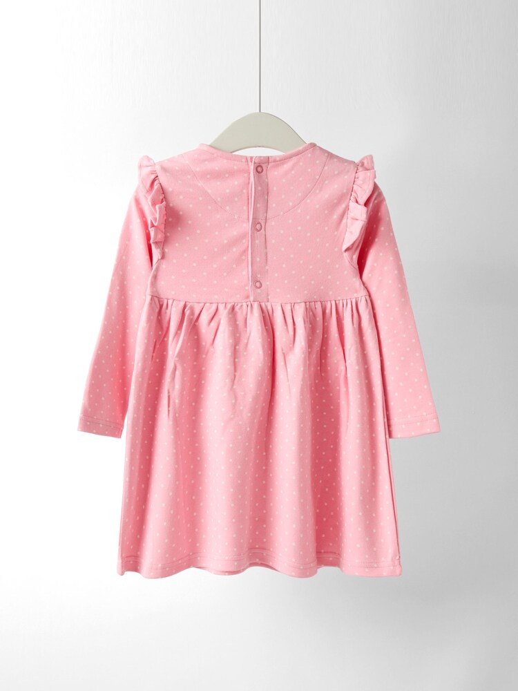 JoJo Maman Bébé Rose Pink Reindeer Christmas Frill Shoulder Appliqué Dress - Image 2 of 4