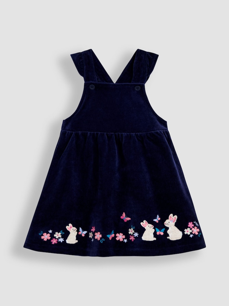 JoJo Maman Bébé Blue Hedgehog Applique Velour Pinafore Dress & Top Set - Image 2 of 5 JoJo Maman Bébé Blue Hedgehog Applique Velour Pinafore Dress & Top Set - Image 2 of 5