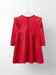 JoJo Maman Bébé Red Robin Christmas Frill Shoulder Appliqué Dress - Image 2 of 5