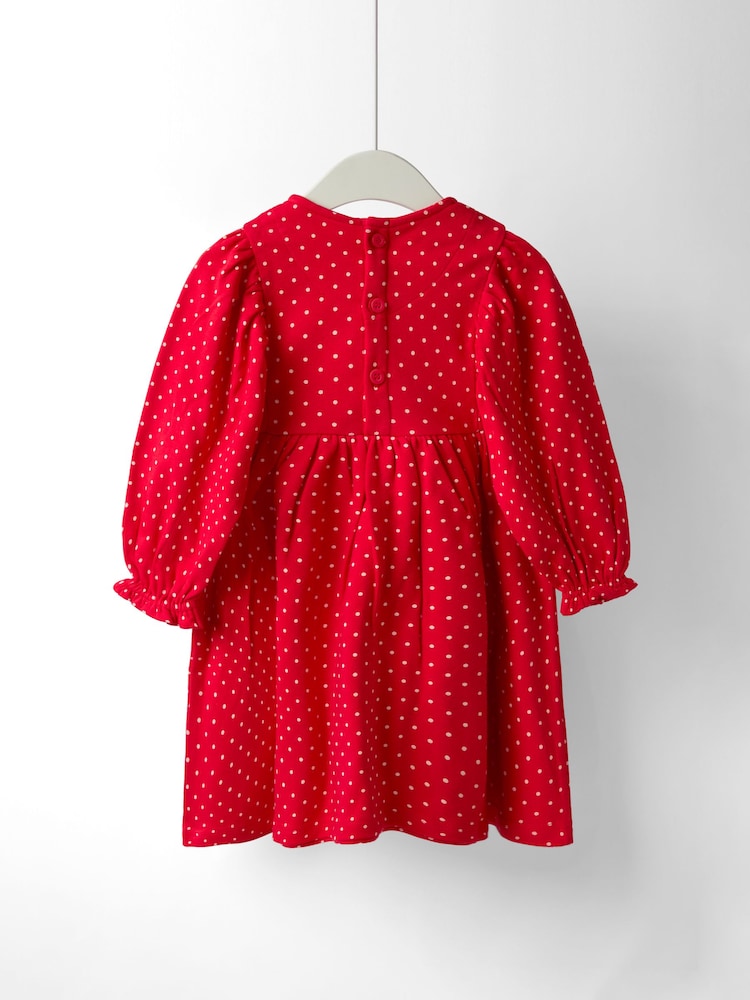 JoJo Maman Bébé Red Reindeer Christmas Yoke Appliqué Dress - Image 2 of 4