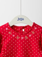 JoJo Maman Bébé Red Reindeer Christmas Yoke Appliqué Dress - Image 3 of 4