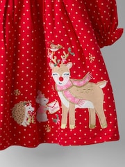 JoJo Maman Bébé Red Reindeer Christmas Yoke Appliqué Dress - Image 4 of 4