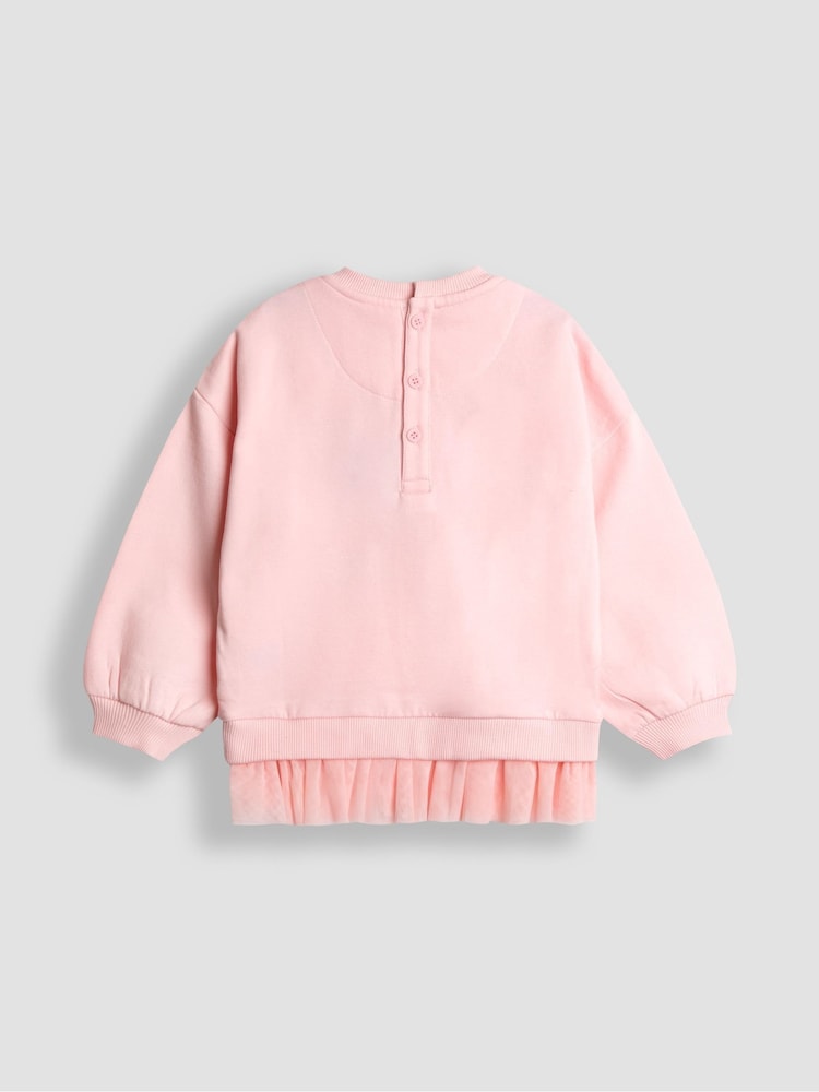 JoJo Maman Bébé Pink XMAS Characters & Bows Appliqué Tulle Frill Sweatshirt - Image 2 of 3