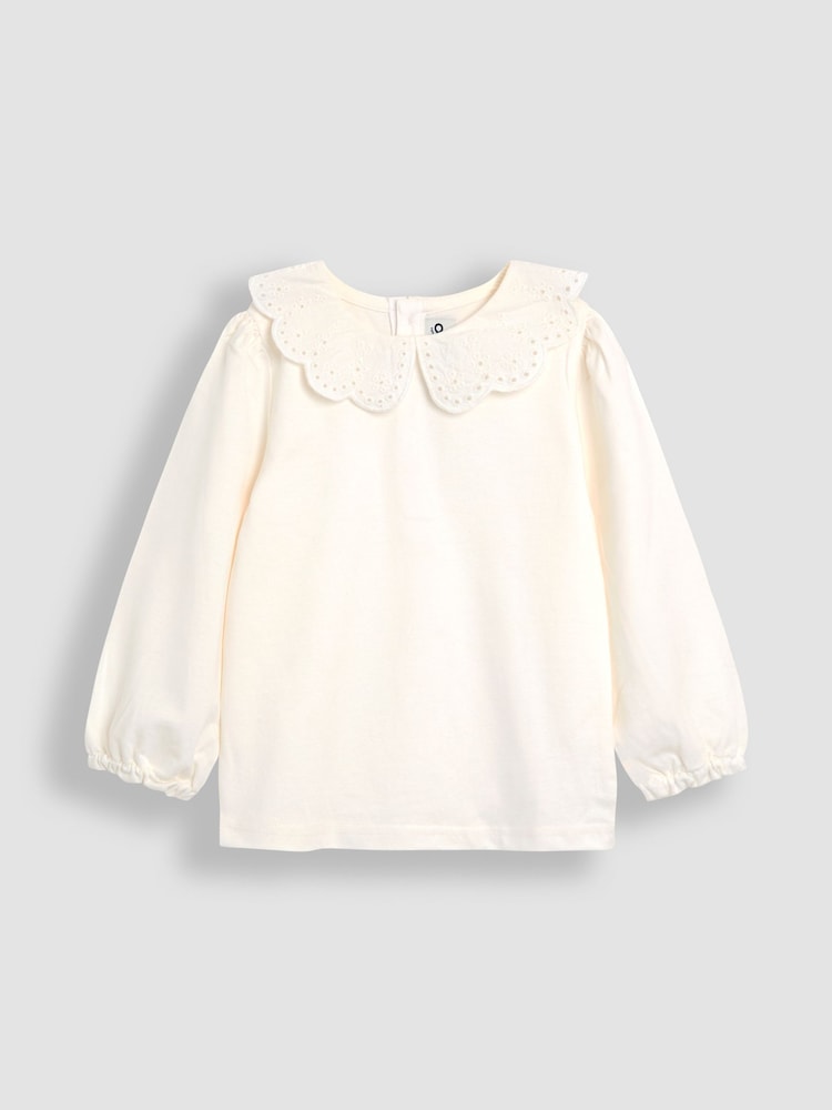 JoJo Maman Bébé Cream Top With Broderie Collar - Image 1 of 3 JoJo Maman Bébé Cream Top With Broderie Collar - Image 1 of 3