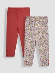 JoJo Maman Bébé Orange 2-Pack Ditsy Floral Leggings - Image 6 of 10