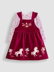 JoJo Maman Bébé Purple Light Hedgehog Applique Velour Pinafore Dress & Top Set - Image 1 of 5