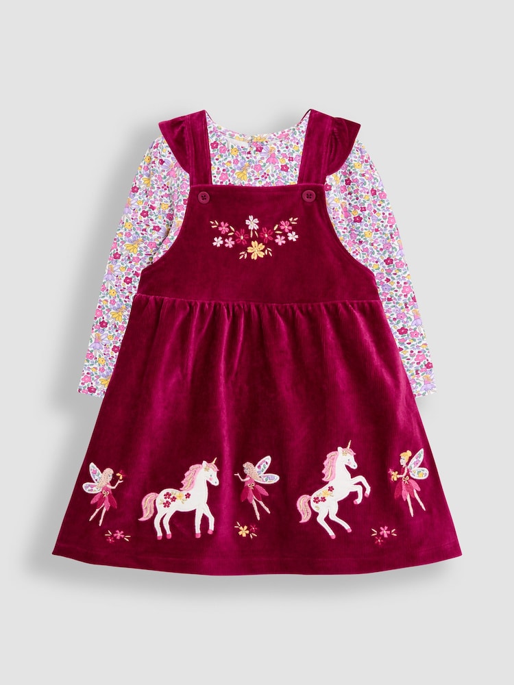 JoJo Maman Bébé Purple Light Hedgehog Applique Velour Pinafore Dress & Top Set - Image 1 of 5