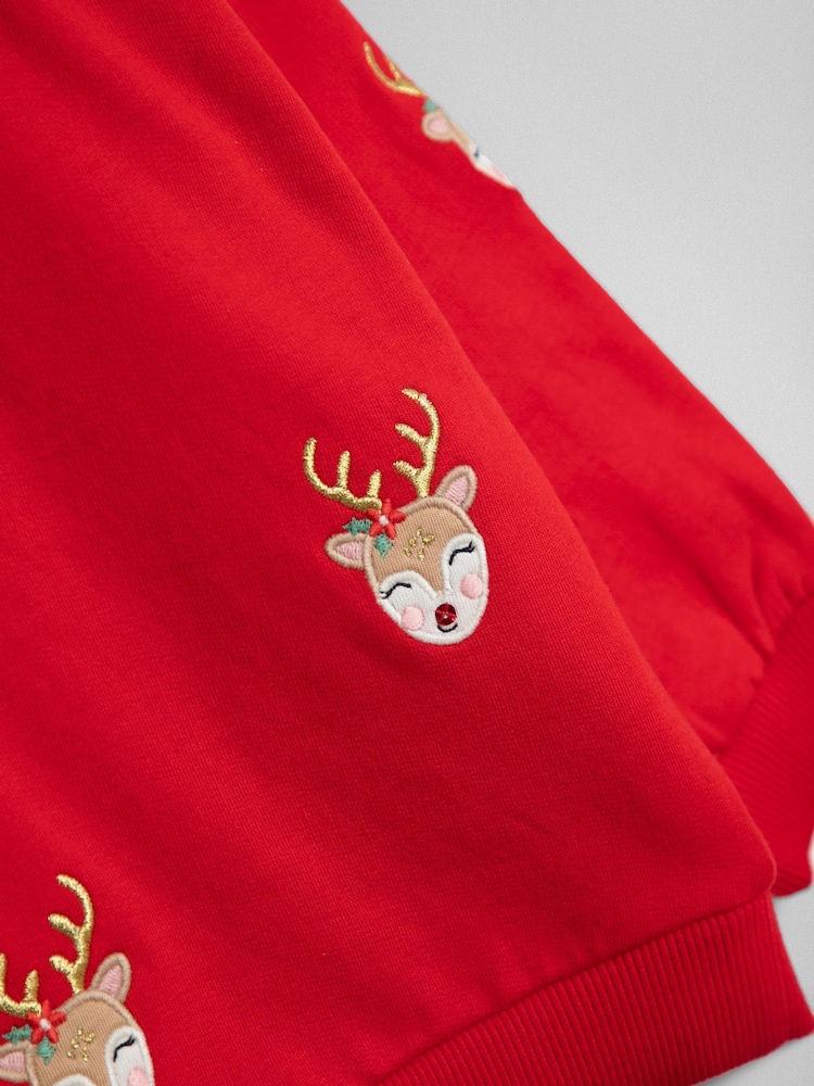 JoJo Maman Bébé Red Reindeer Appliqué Sweatshirt - Image 2 of 3