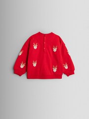 JoJo Maman Bébé Red Reindeer Appliqué Sweatshirt - Image 3 of 3
