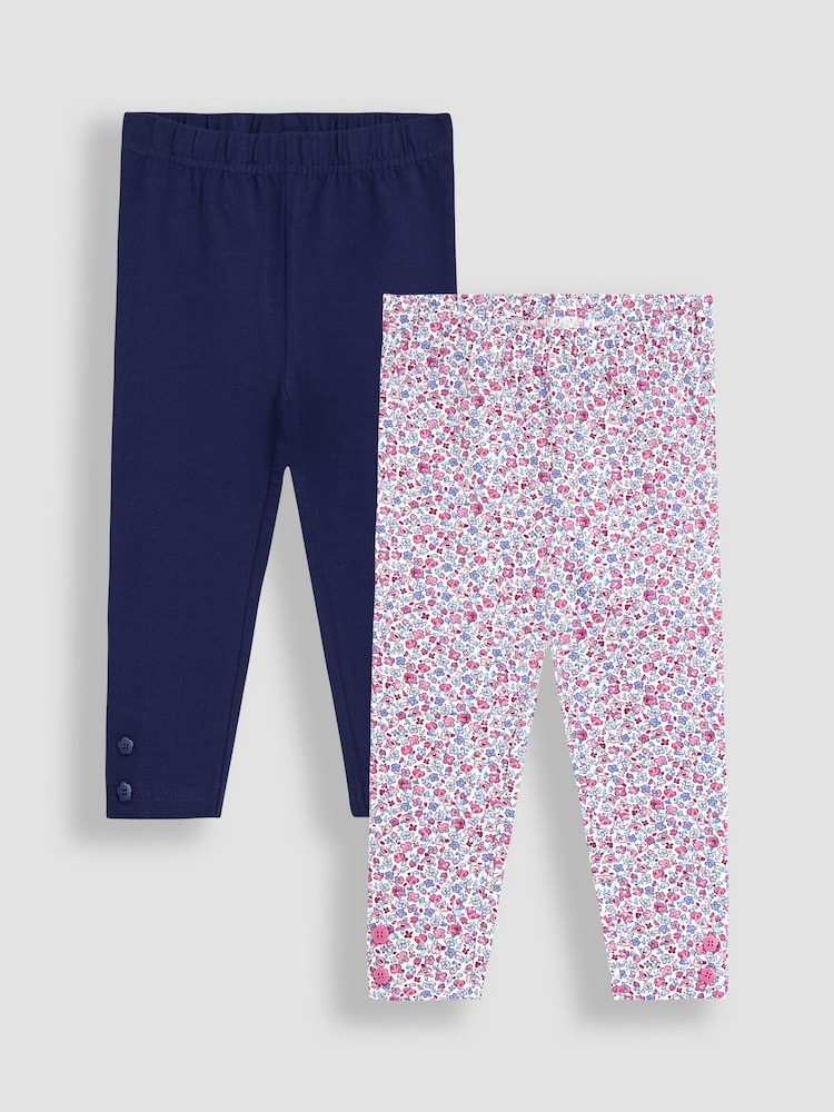 Blau - JoJo Maman Bébé 2-Pack Classic Floral Leggings - Bild 1 von 5