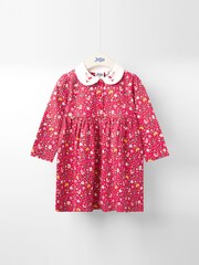 JoJo Maman Bébé Red Robin Floral Christmas Printed Embroidered Collar Dress - Image 1 of 3