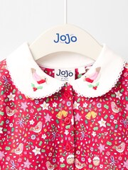 JoJo Maman Bébé Red Robin Floral Christmas Printed Embroidered Collar Dress - Image 3 of 3