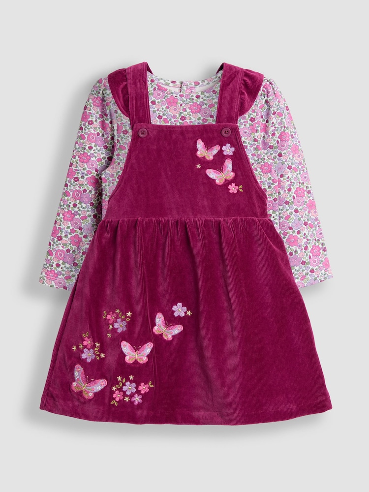 JoJo Maman Bébé Purple Hedgehog Applique Velour Pinafore Dress & Top Set - Image 1 of 6
