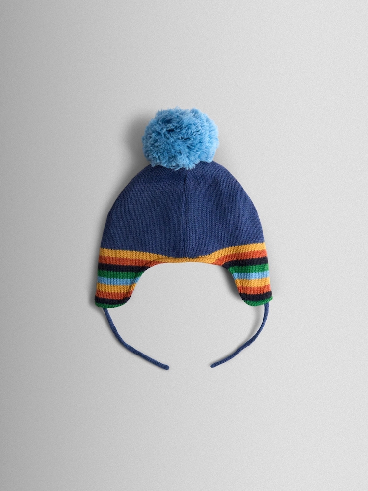 JoJo Maman Bébé Blue Dino Cosy Pom Pom Rib Hat - Image 2 of 3